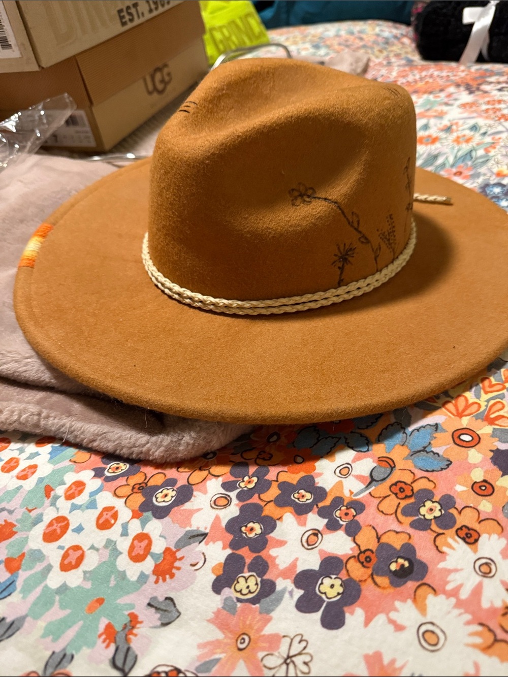 Brown Kids Felt Ranch Hat with Embroidered Detail
